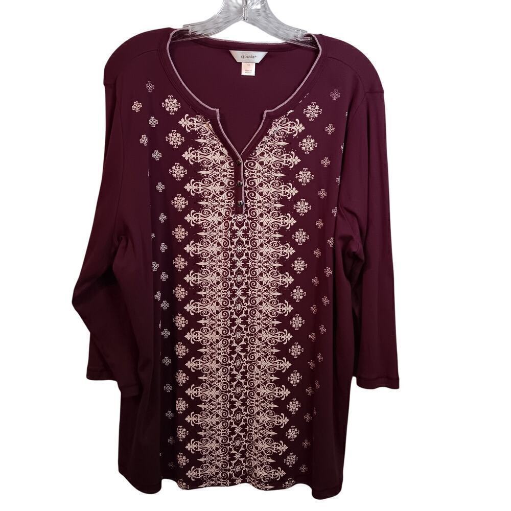 Women's Burgundy Embroidered Look Top